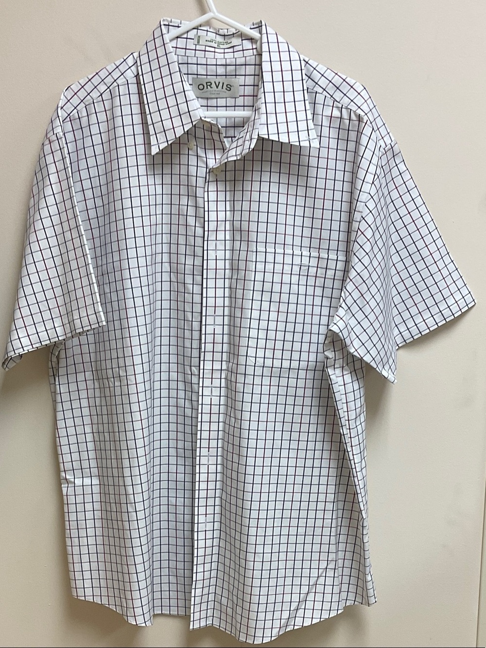 Orvis White Plaid Short-Sleeve Button-Down Shirt. XL
